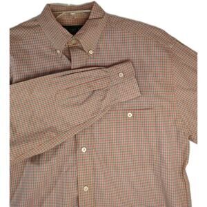 Brooks Brothers Medium Button‑Down Shirt Cotton Plaid Beige Pink Golf Casual